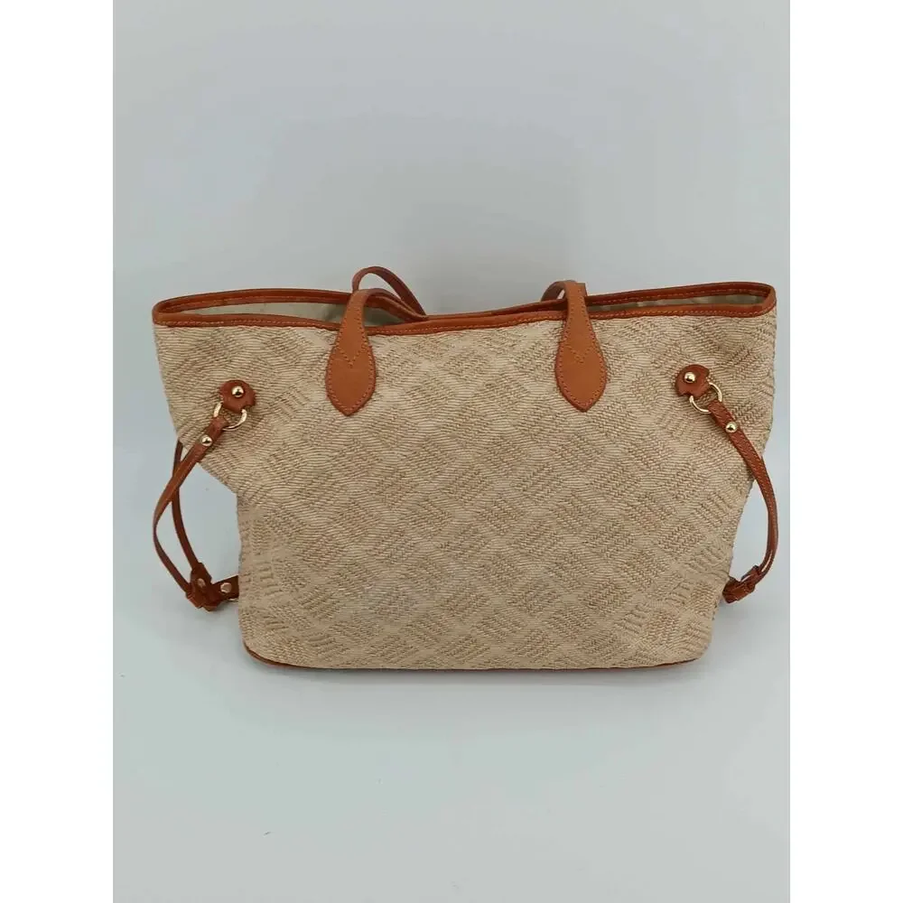 Raffia and leather tote bag, Pratesi Firenze